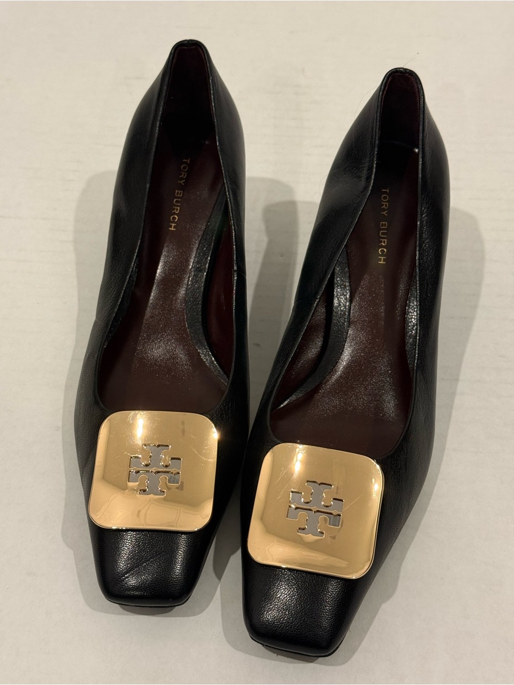 Tory Burch Georgia Black Leather Wedge Pumps Size 6.5 - Picture 7 of 16